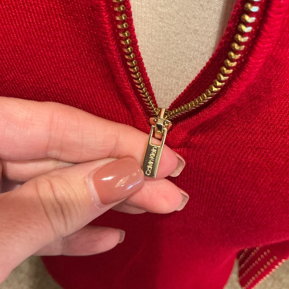 Calvin Klein Red mid length Sleeve Studded Dress - Picture 6 of 11